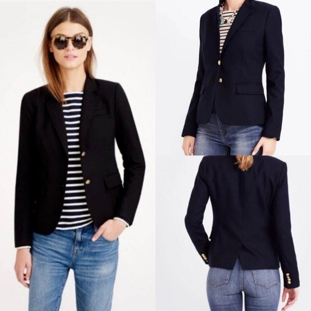 J.Crew Jacket Womens 2 Tall Blue Navy Wool Schoolboy Blazer Preppy Academia